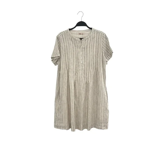 Faherty Gemina Striped Linen Blend Beige Dress Boho Lagenlook Cottagecore L - joarbit.com Faherty Gemina Striped Linen Blend Beige Dress Boho Lagenlook Cottagecore L - joarbit.com